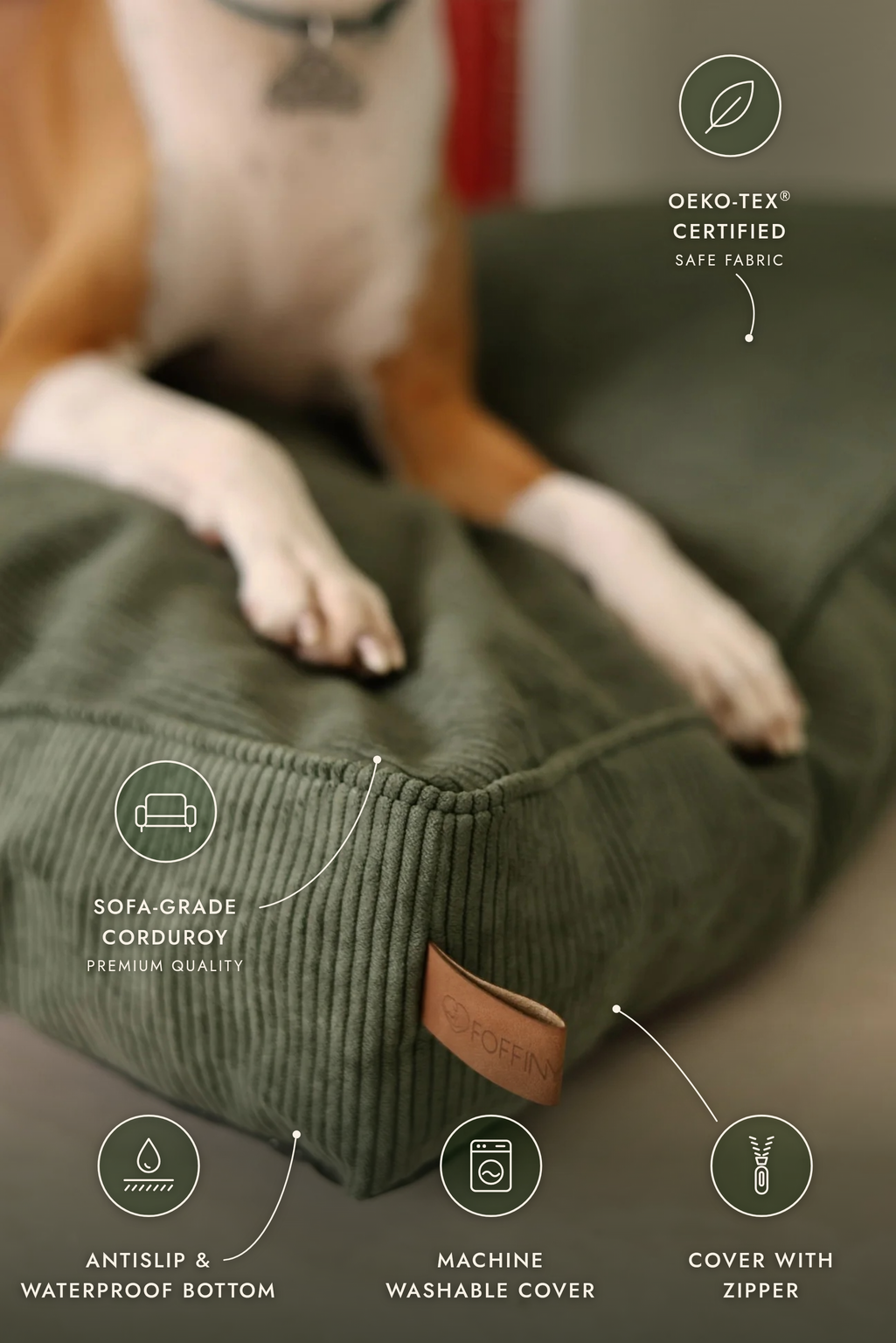 Cama Retangular Grande para Cães CORY da FOFFINY — Capa Lavável