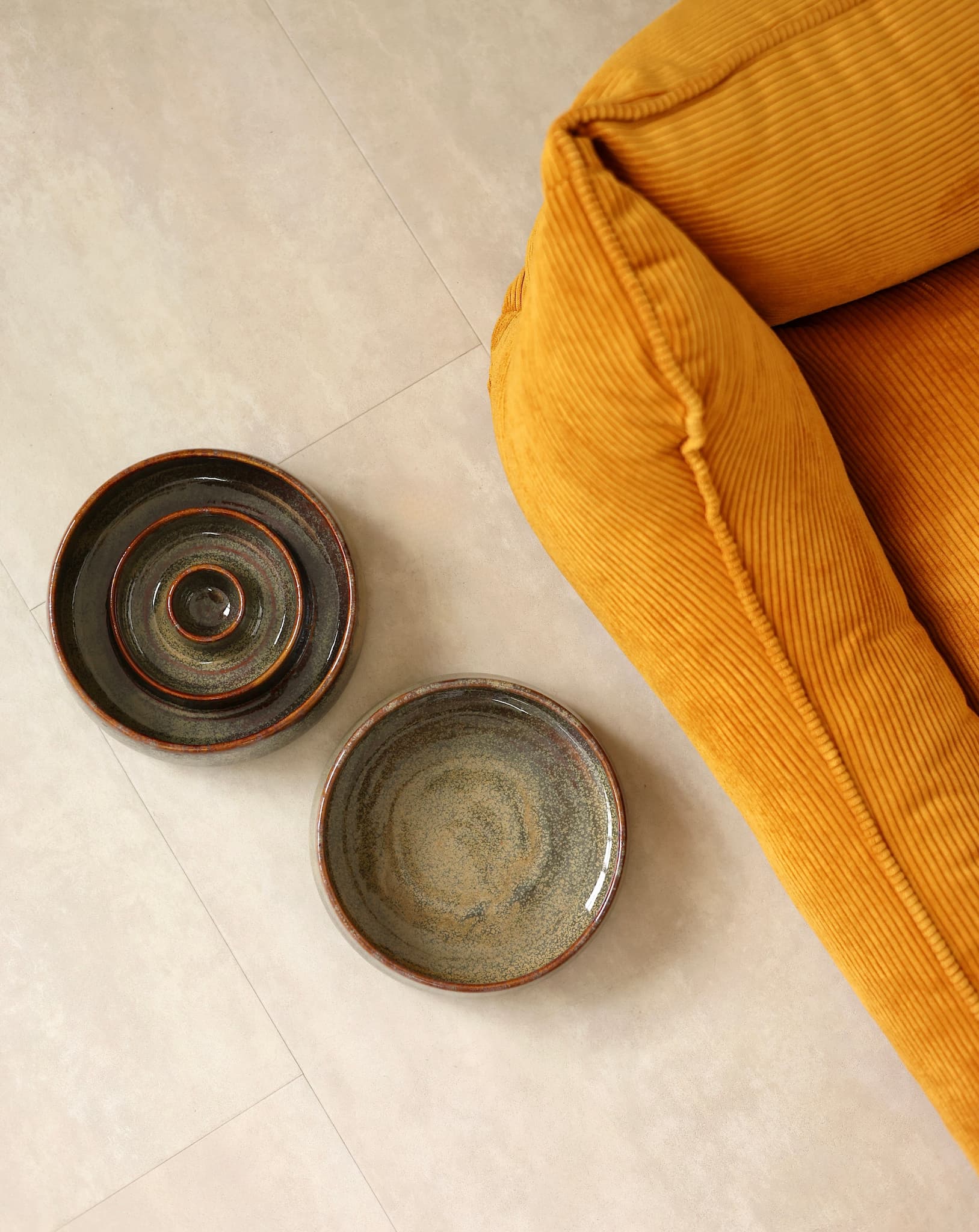 porcelain handmade dog bowls green